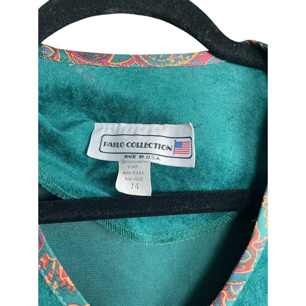 Pablo Collection Faux Suede Knit Blazer Women's 14 Button Up Green Paisley Trim - Picture 4 of 10